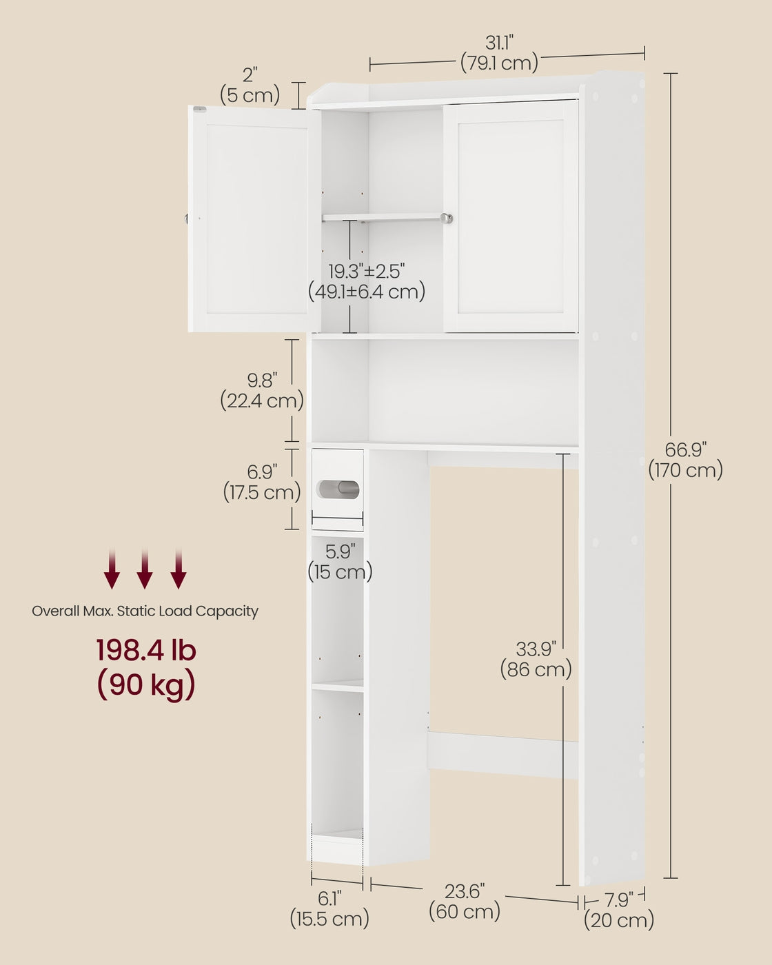 Bathroom Storage Shelf with Paper Holder Over Toilet