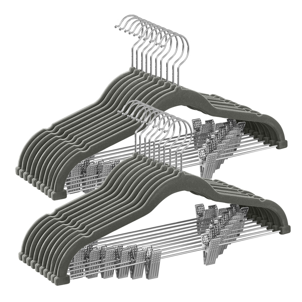 20-Pack Velvet Pants Hangers with Adjustable Clips - Gray