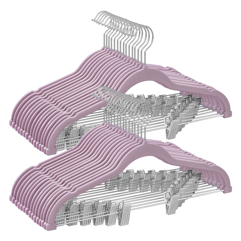 20-Pack Velvet Pants Hangers with Adjustable Clips - Pale Purple