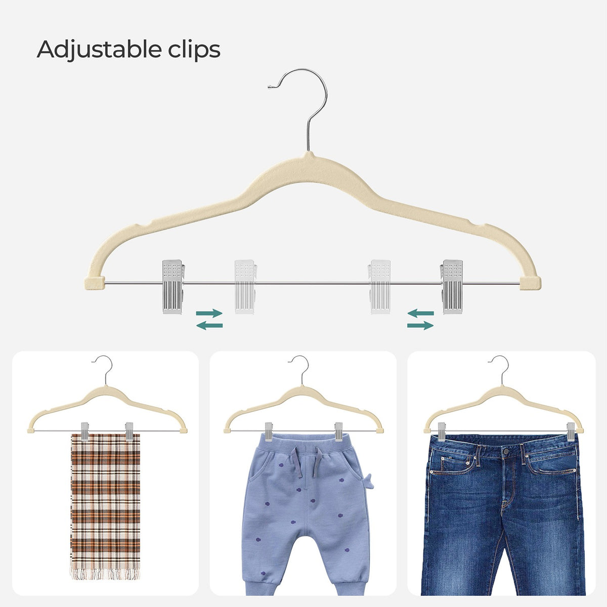 Velvet Pants Hangers - Adjustable Clips - 20-Pack