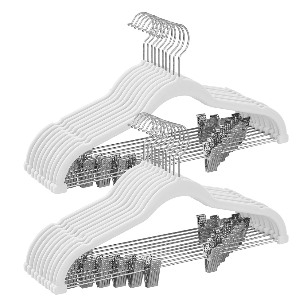 20-Pack Velvet Pants Hangers with Adjustable Clips - White