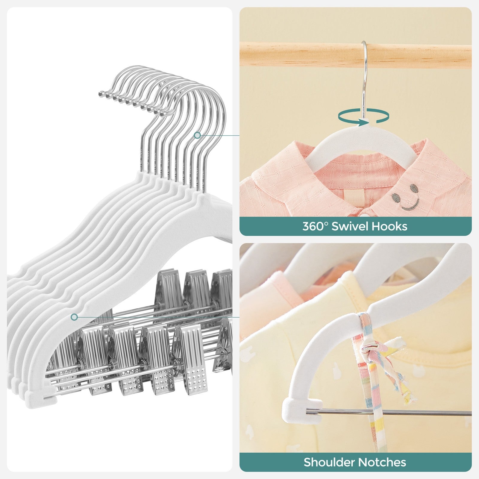 30 Packs Pants Hangers with Clips and 6 Clothes Dividers - White