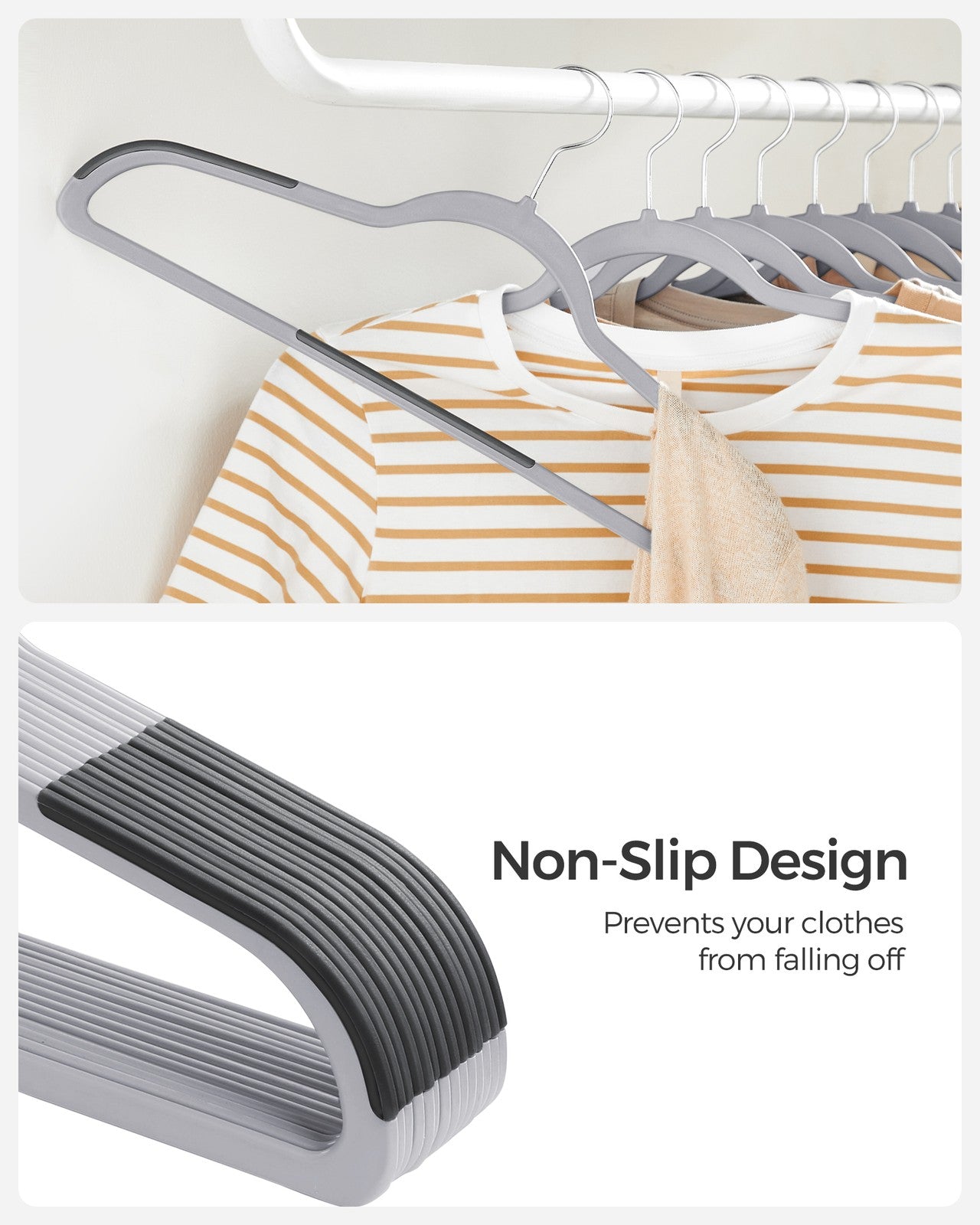 Pack of 50 Plastic Coat Hangers - Light Gray, Dark Gray