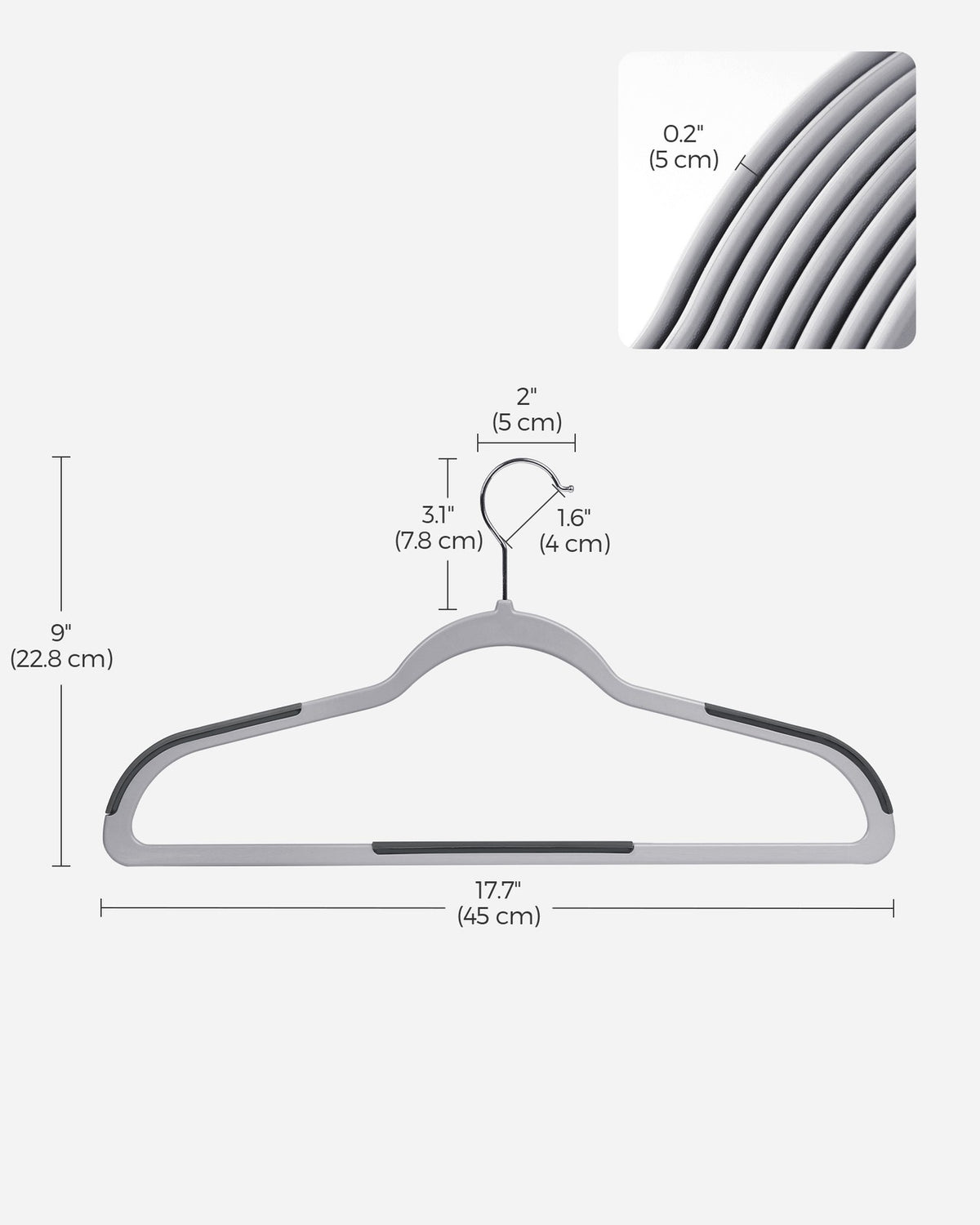 Pack of 50 Plastic Coat Hangers - Light Gray, Dark Gray