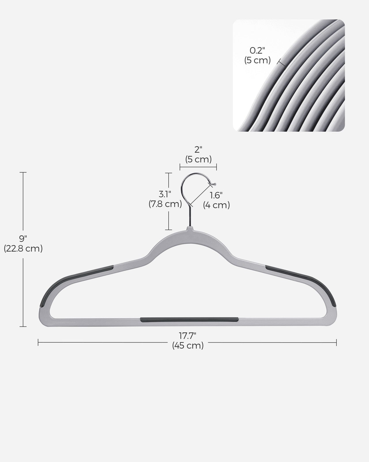 Pack of 50 Plastic Coat Hangers - Light Gray, Dark Gray