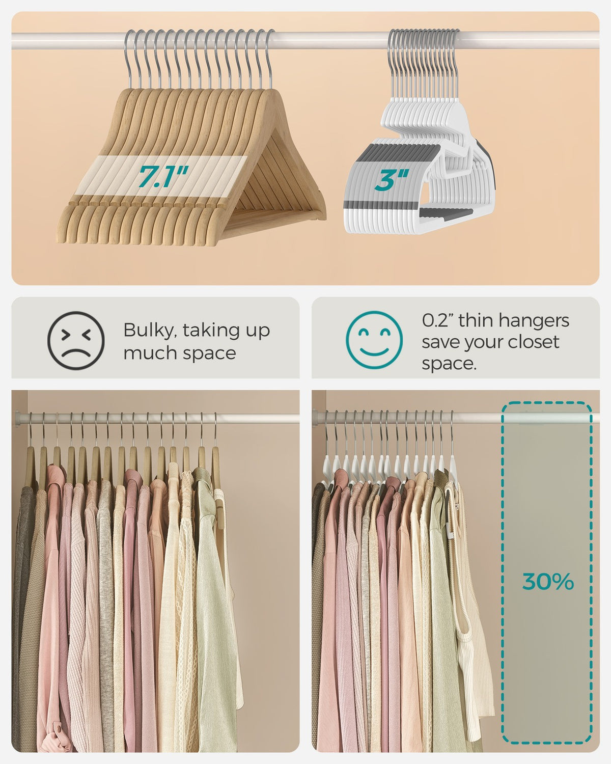Heavy-Duty Plastic Suit Hangers - Non-Slip Coating - Swivel Hook - Pack of 50