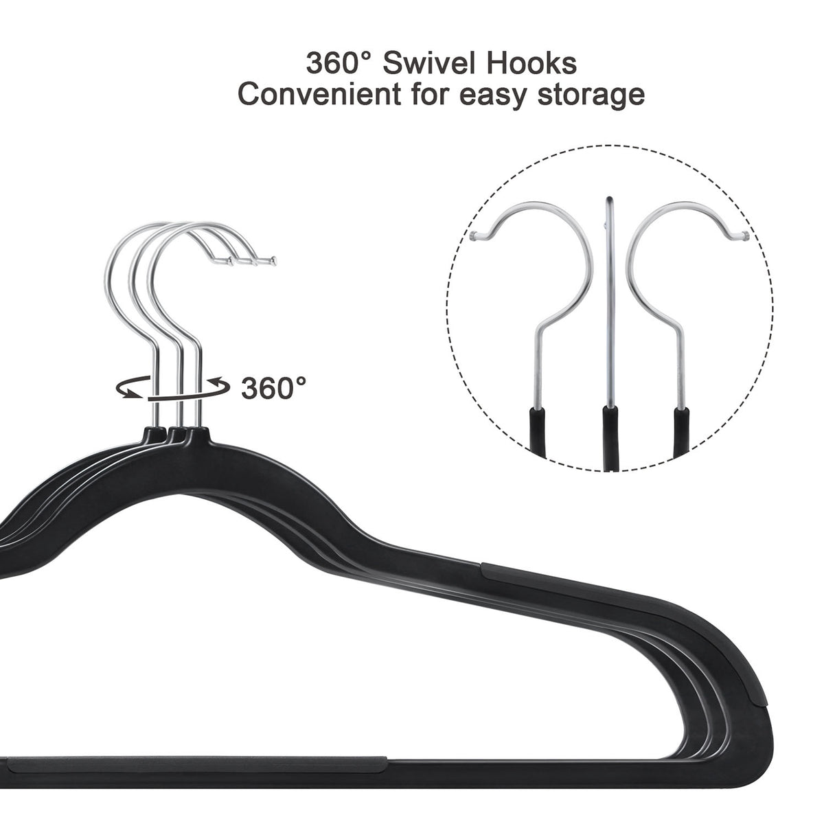 Plastic Coat Hangers - Non-Slip - Swivel Hook - Pack of 50