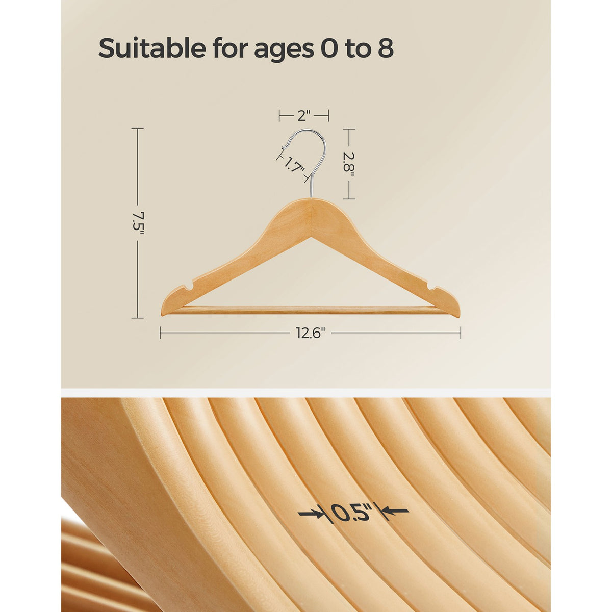 10-Pack Kids Wooden Hangers - Natural, Silver