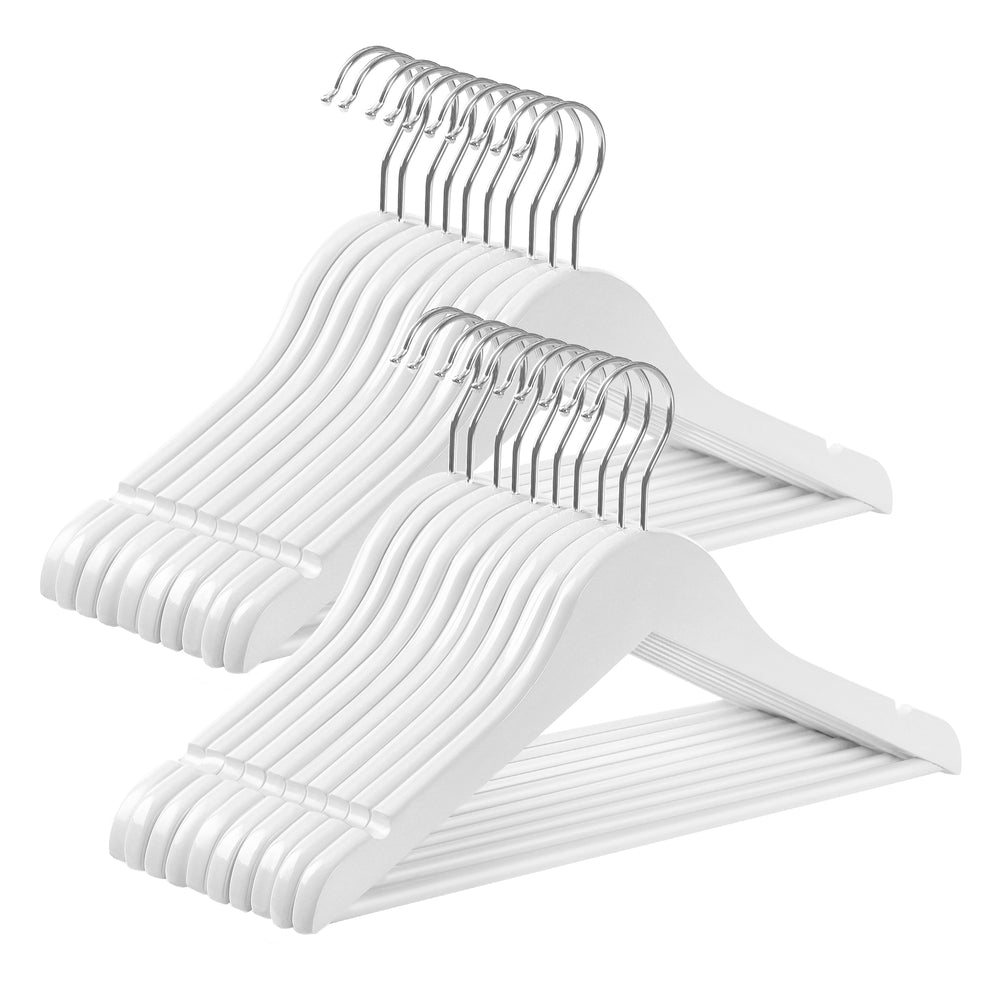 10-Pack Kids Wooden Hangers - White, Silver