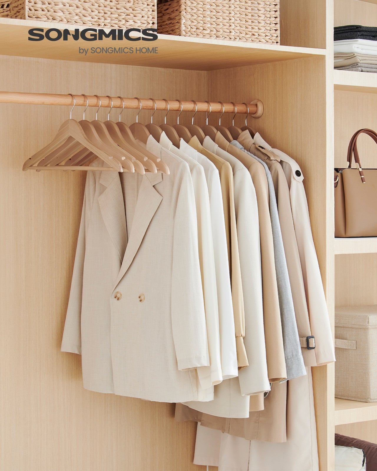 12-Pack Wooden Coat Hangers - Natural Beige