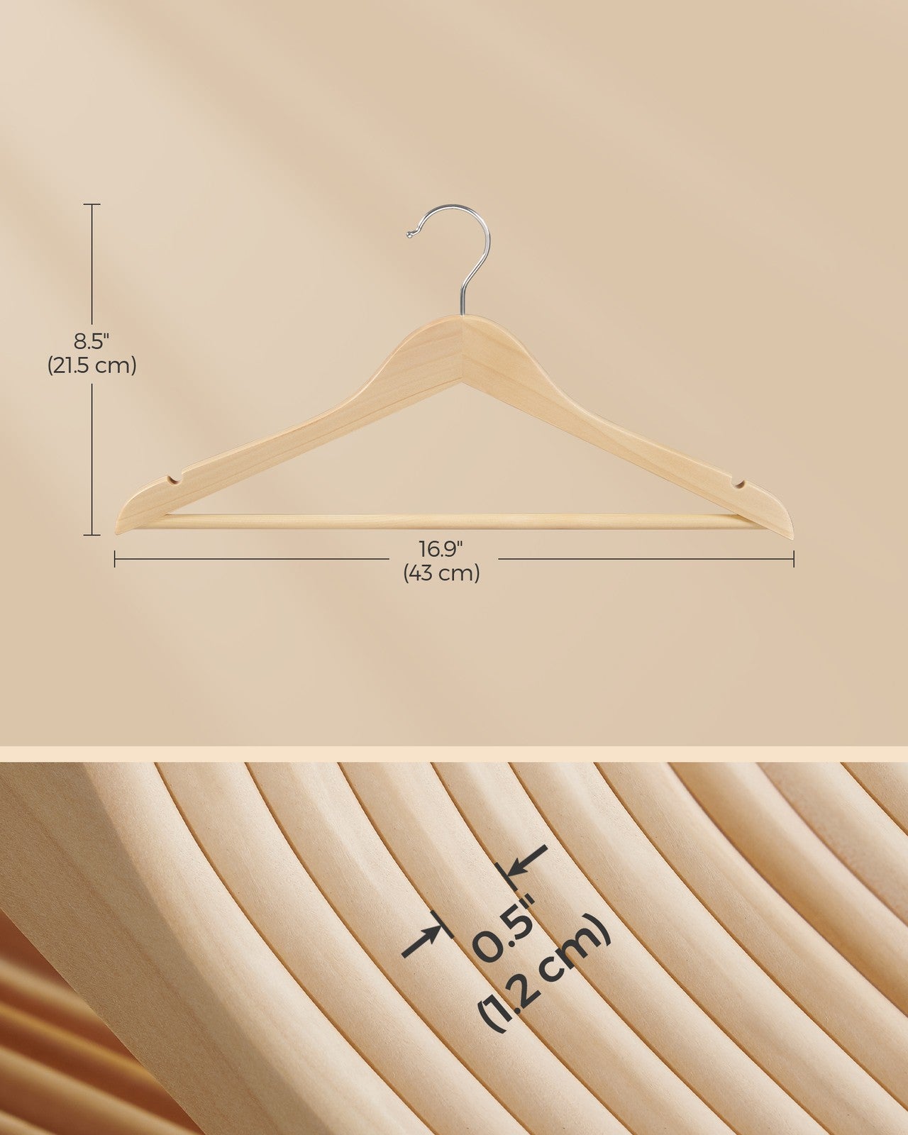 12-Pack Wooden Coat Hangers - Natural Beige