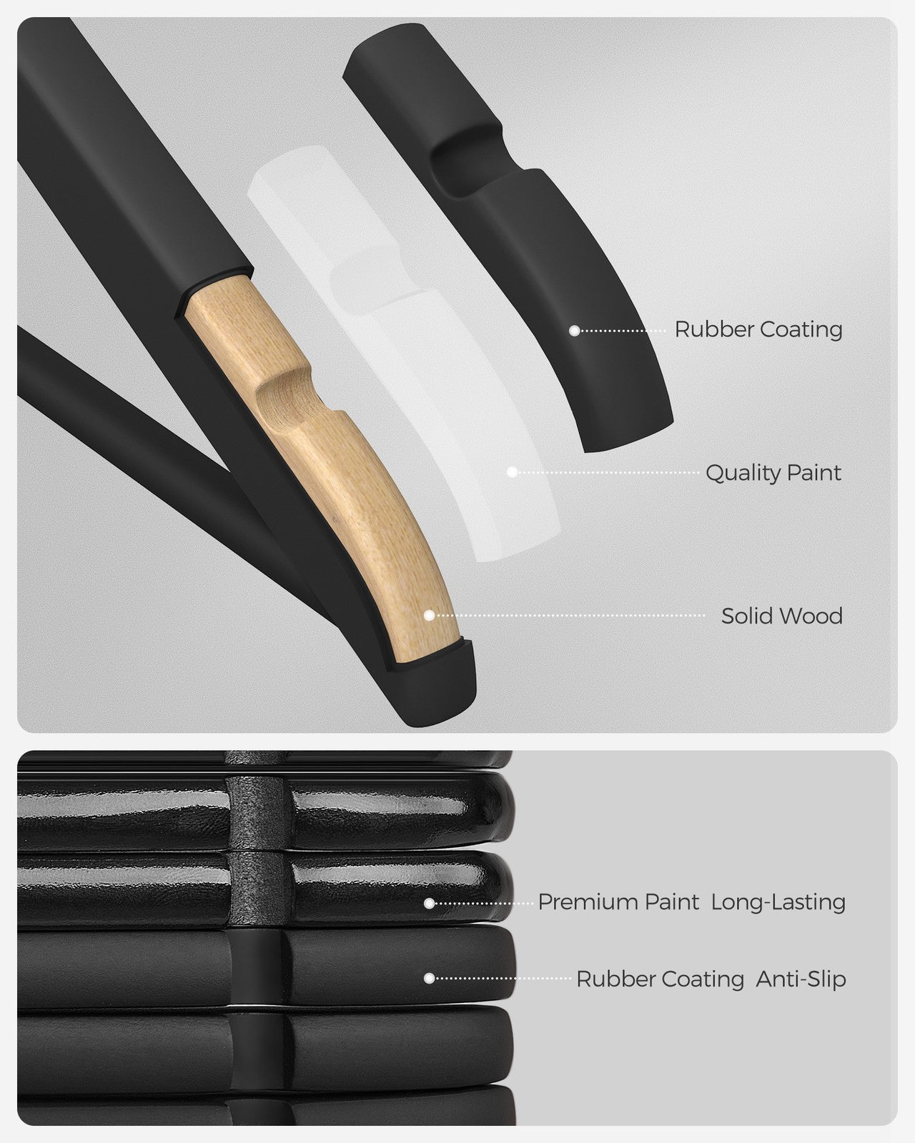 20-Pack Solid Wood Clothes Hangers with Anti-Slip Rubber Coating