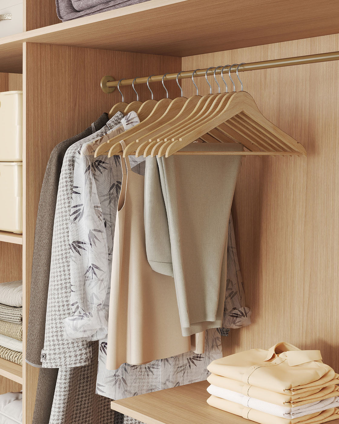 Wooden Hangers with 360° Swivel Hooks - Pack of 30