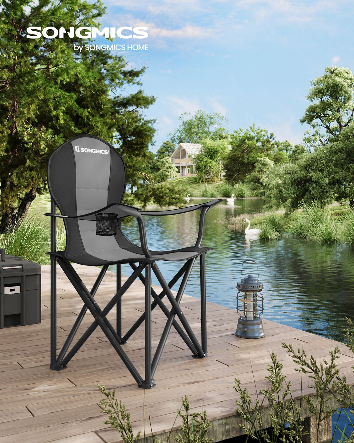 Folding Camping Chair with Sponge Seat Grey and Ink Black - 21.7"D x 35.4"W x 40.2"H