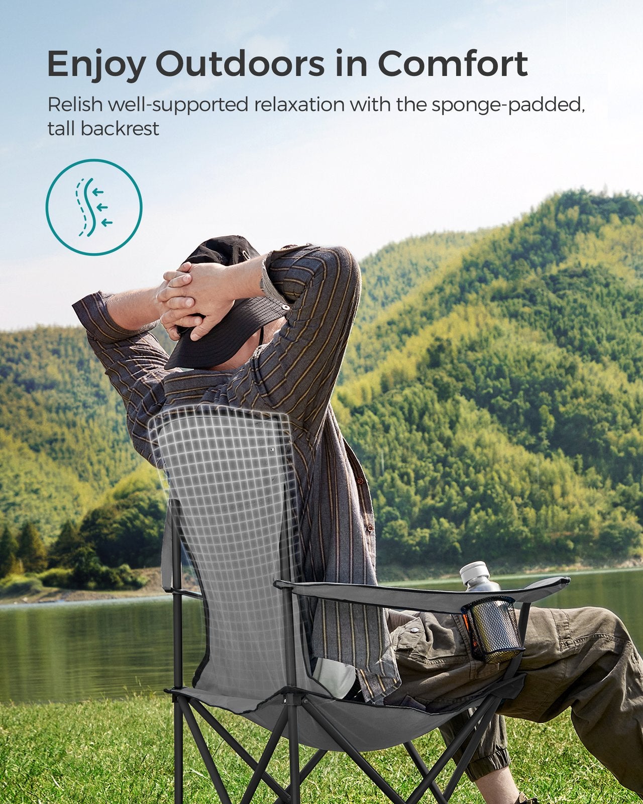 Folding Camping Chair with Sponge Seat Grey and Ink Black - 21.7"D x 35.4"W x 40.2"H