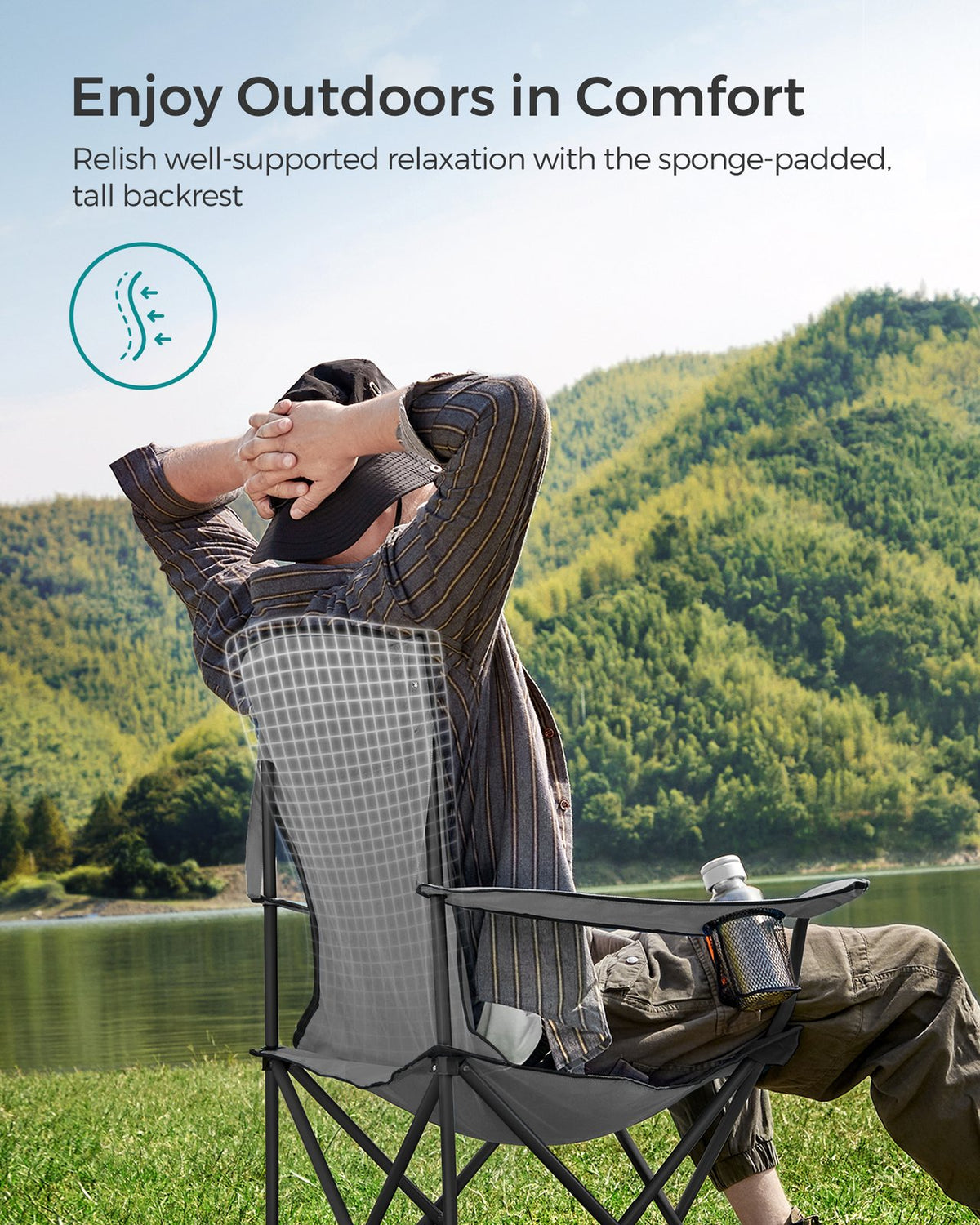 Folding Camping Chair with Sponge Seat Grey and Ink Black - 21.7"D x 35.4"W x 40.2"H