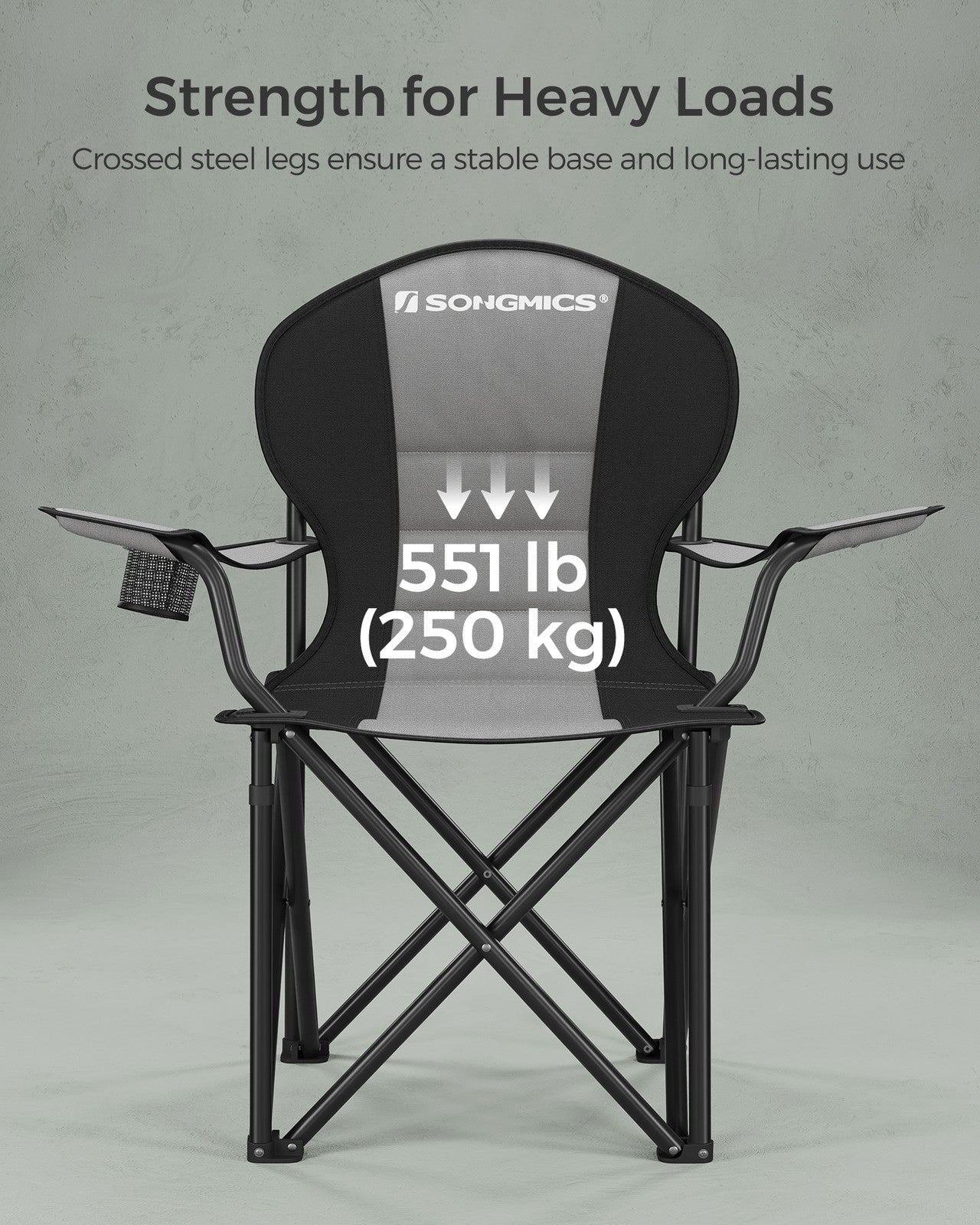 Folding Camping Chair with Sponge Seat Grey and Ink Black - 21.7"D x 35.4"W x 40.2"H