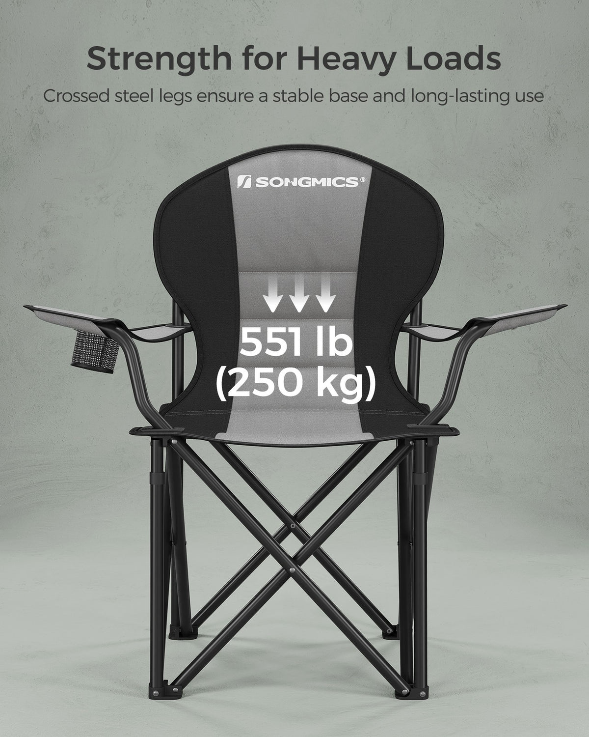 Folding Camping Chair with Sponge Seat Grey and Ink Black - 21.7"D x 35.4"W x 40.2"H