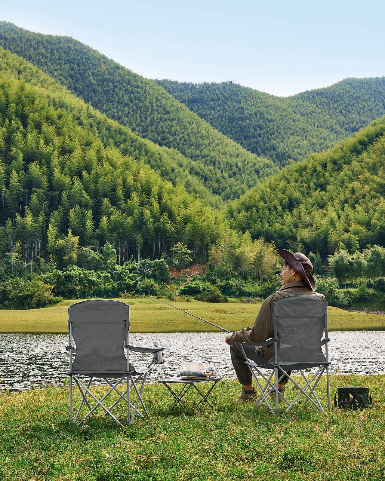 Set of 2 Folding Camping Chairs Max. Capacity 330 Lb Slate Gray - Slate Gray
