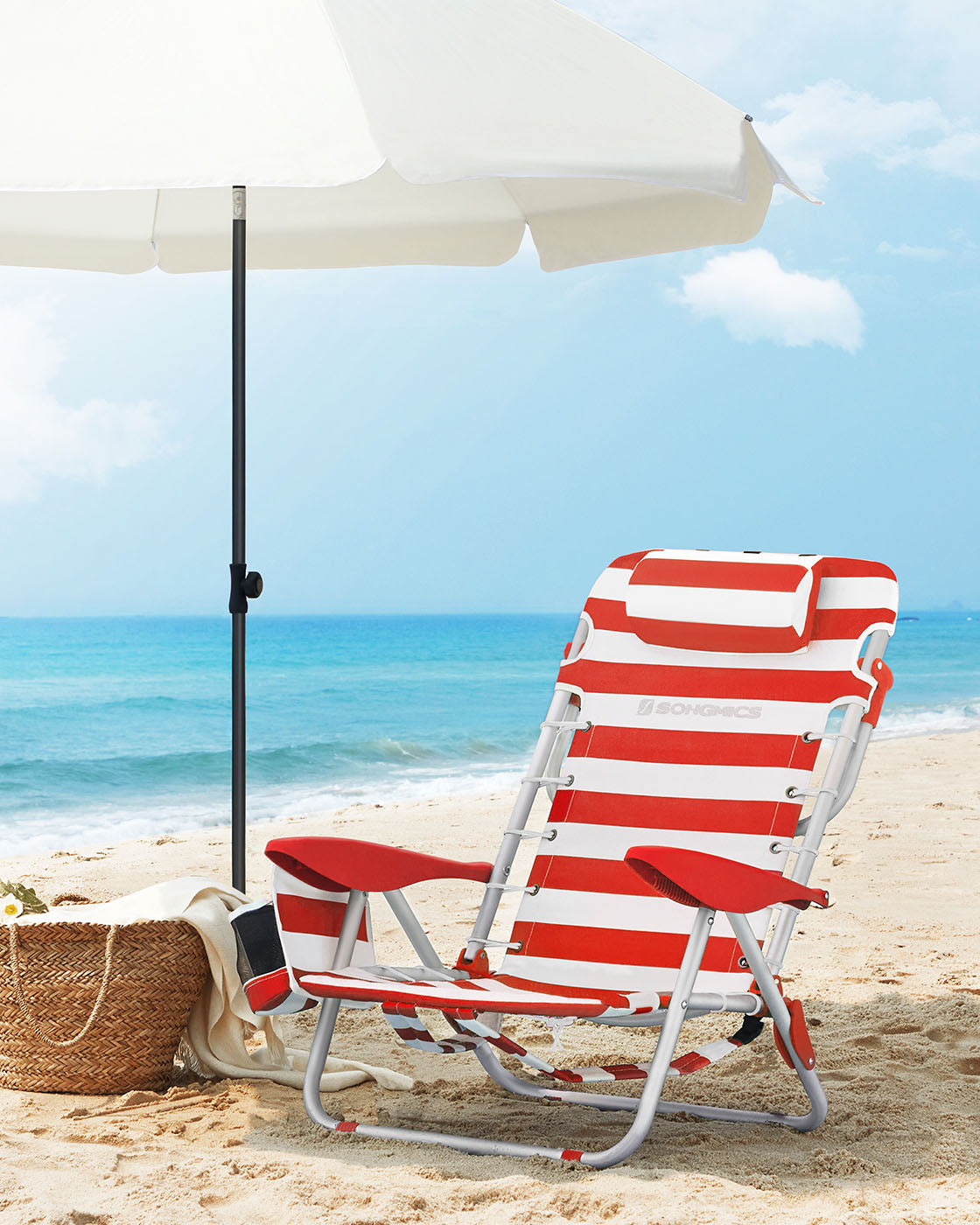 Folding Beach Chair - Red, White