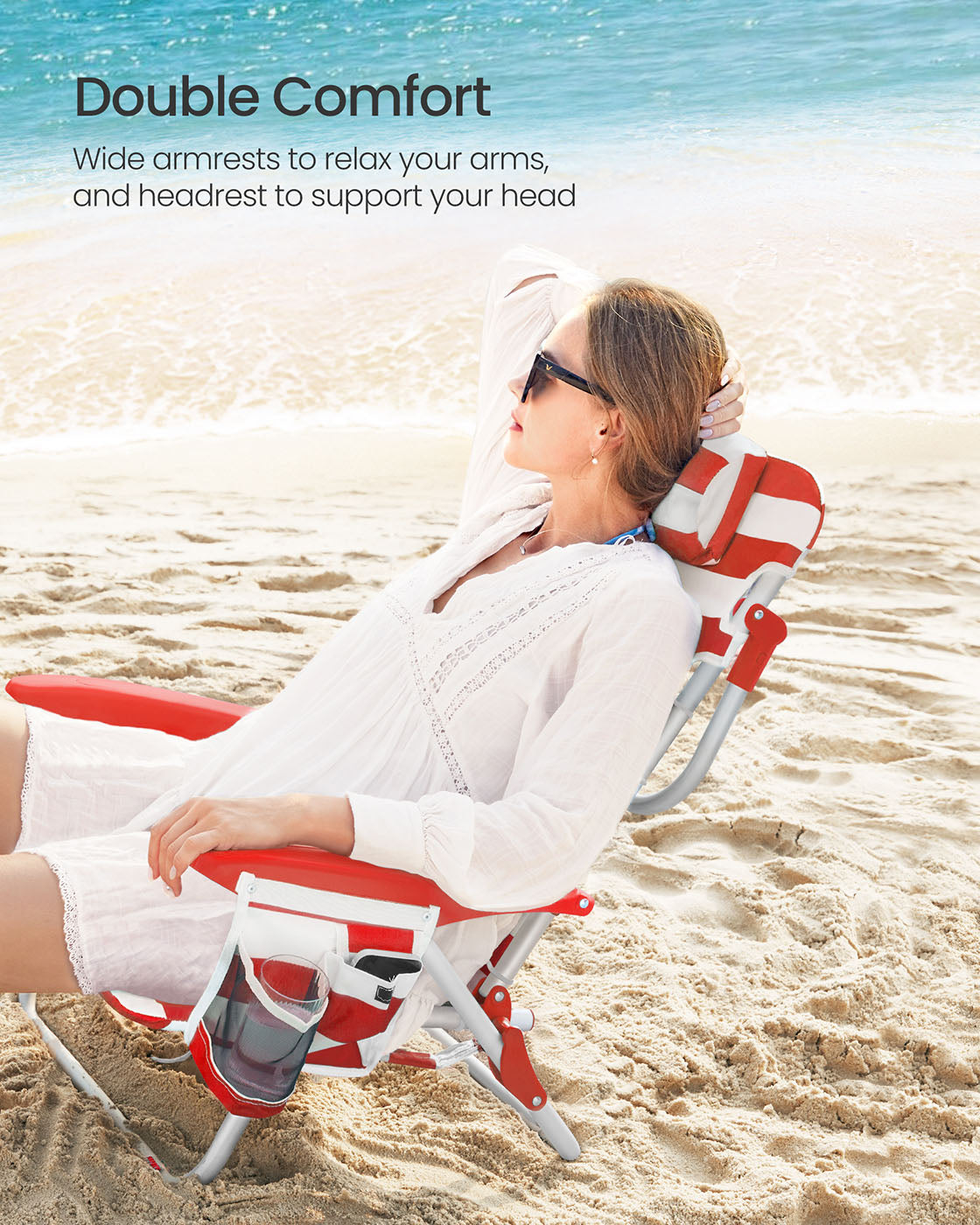 Folding Beach Chair - Red, White