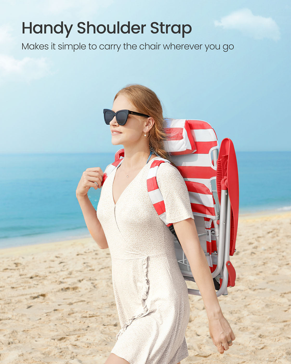 Folding Beach Chair - Red, White