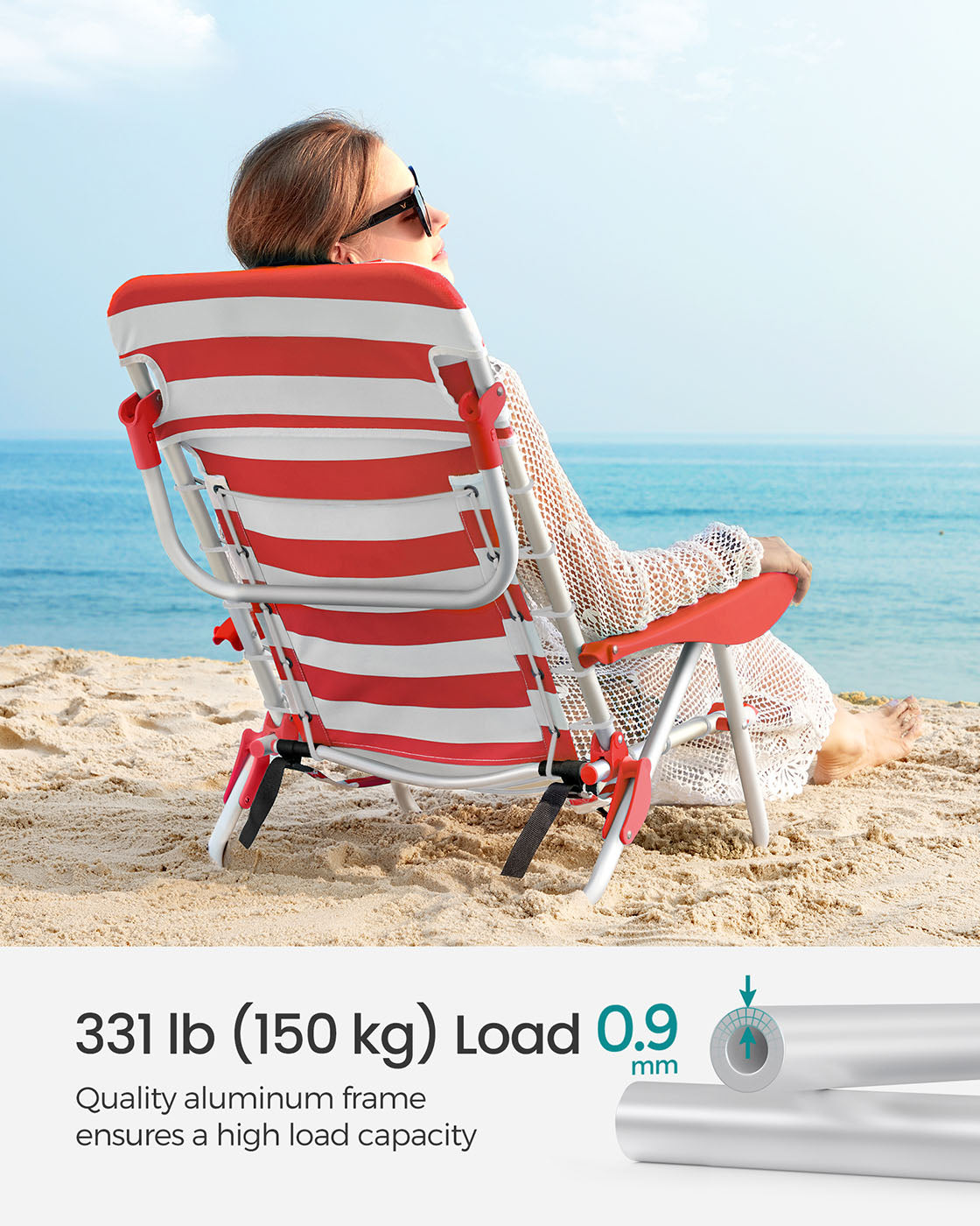 Folding Beach Chair - Red, White