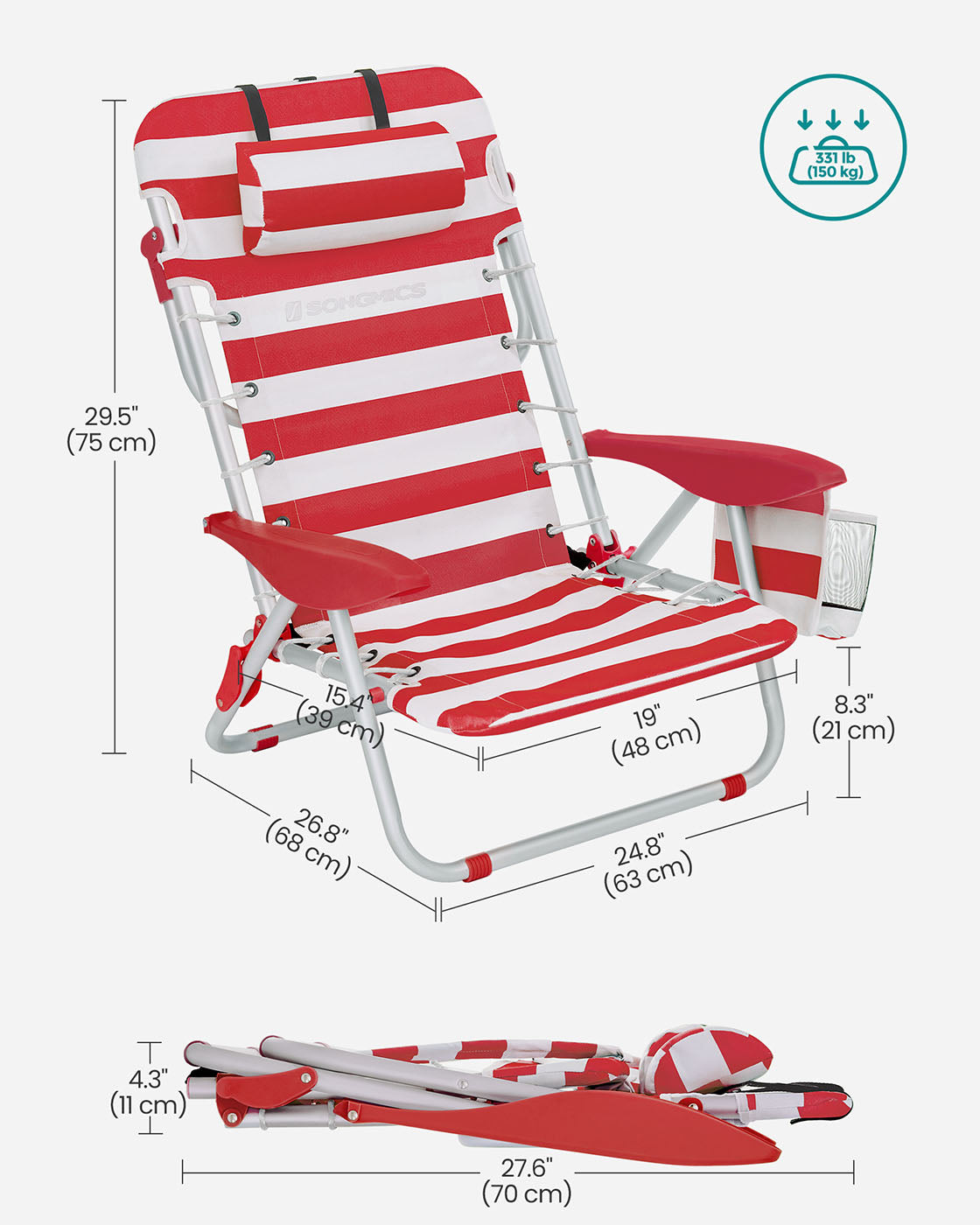 Folding Beach Chair - Red, White