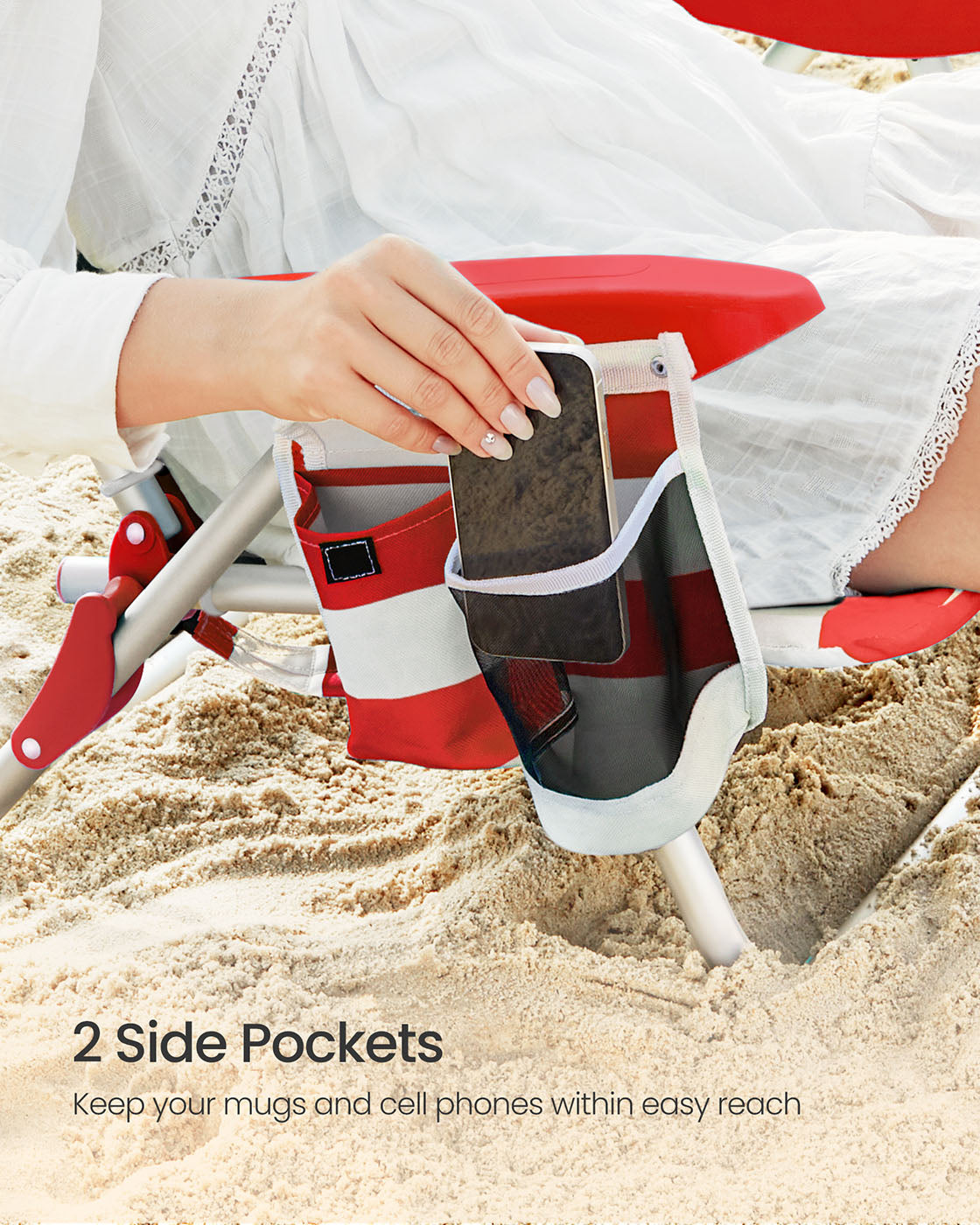 Folding Beach Chair - Red, White