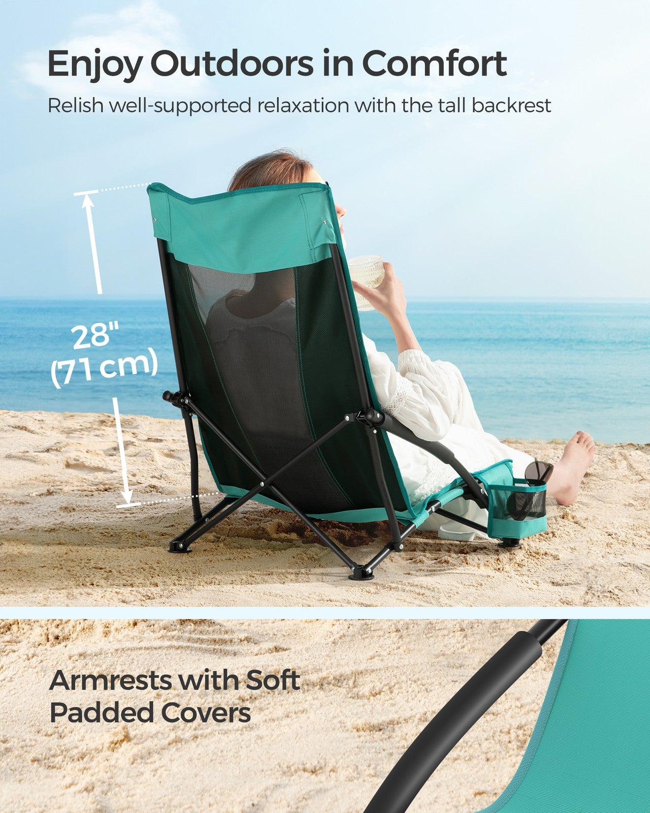 Set of 2 Portable Beach Chairs for Adults - Green