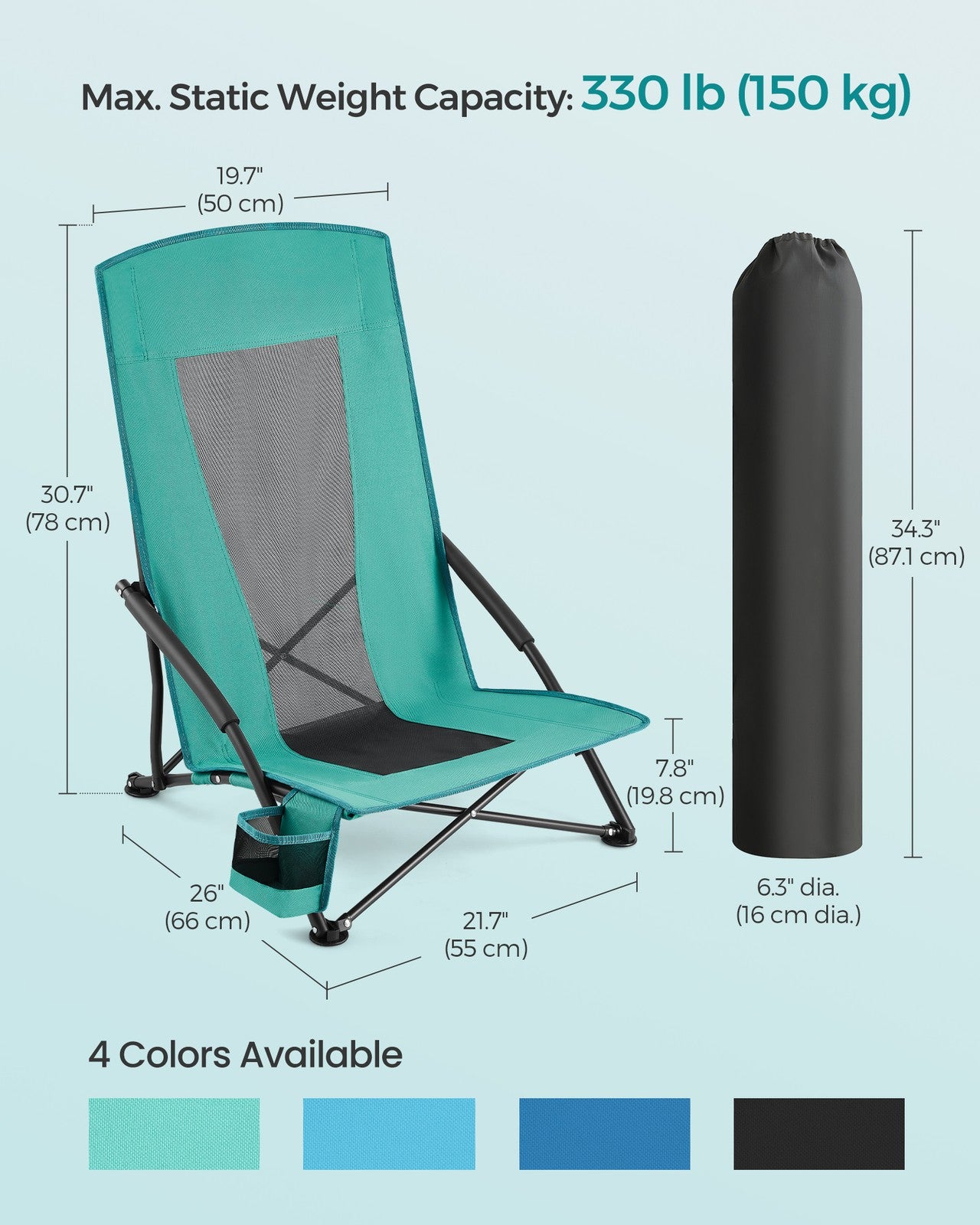 Set of 2 Portable Beach Chairs for Adults - Green