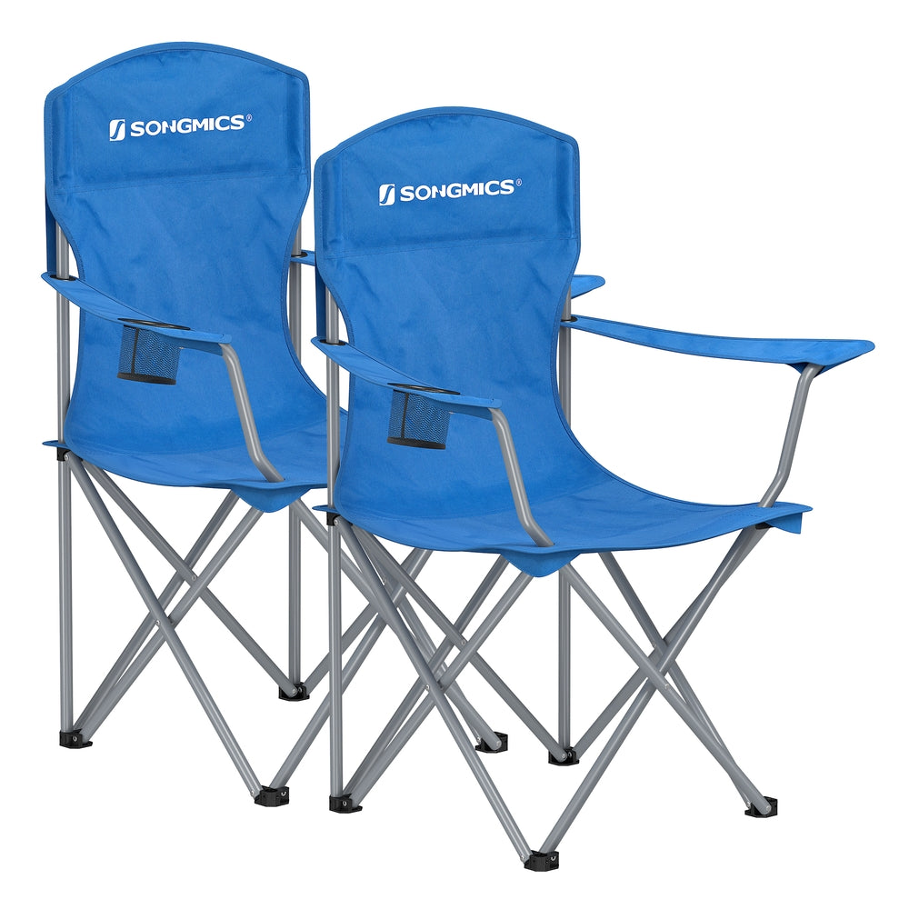 Set of 2 Folding Camping Chairs Max. Capacity 330 Lb Slate Gray - Blue