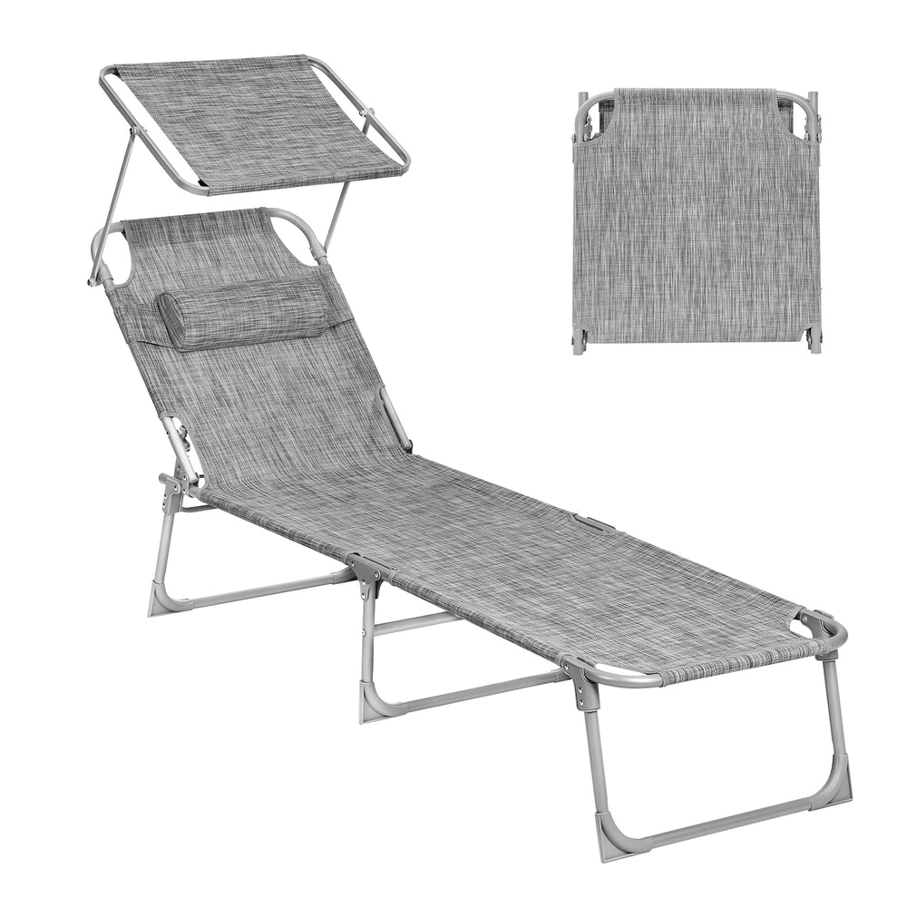 Sun Lounger with Sunshade Headrest Adjustable Backrest