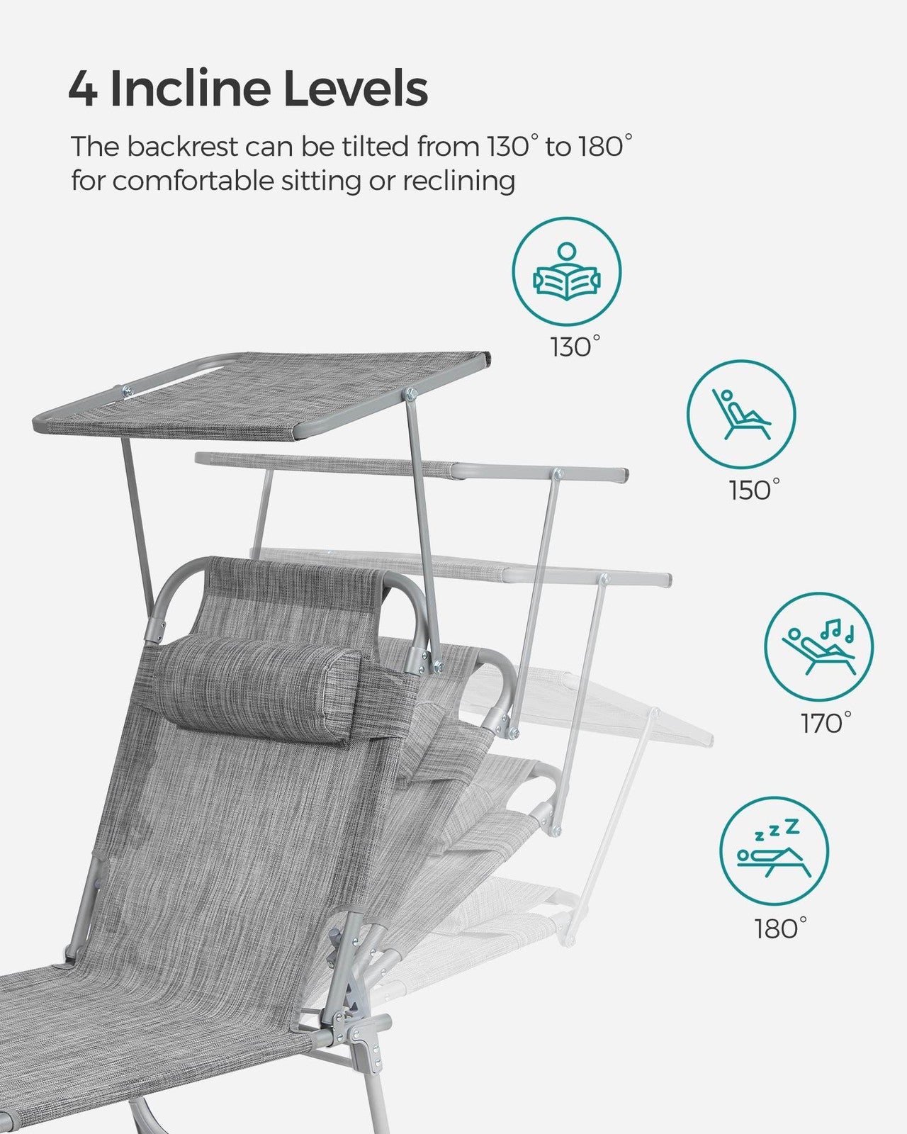 Sun Lounger with Sunshade Headrest Adjustable Backrest