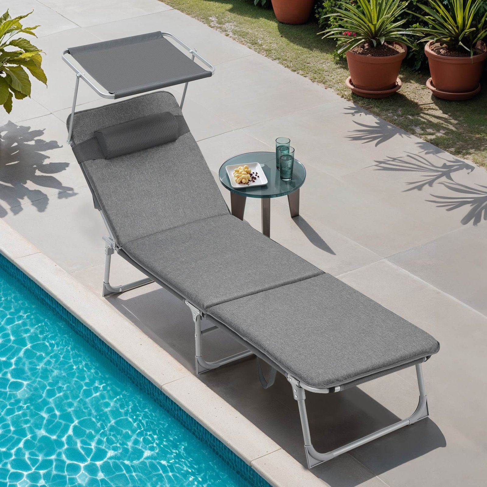 Patio Lounge Beach Chair with Mattress for Adults