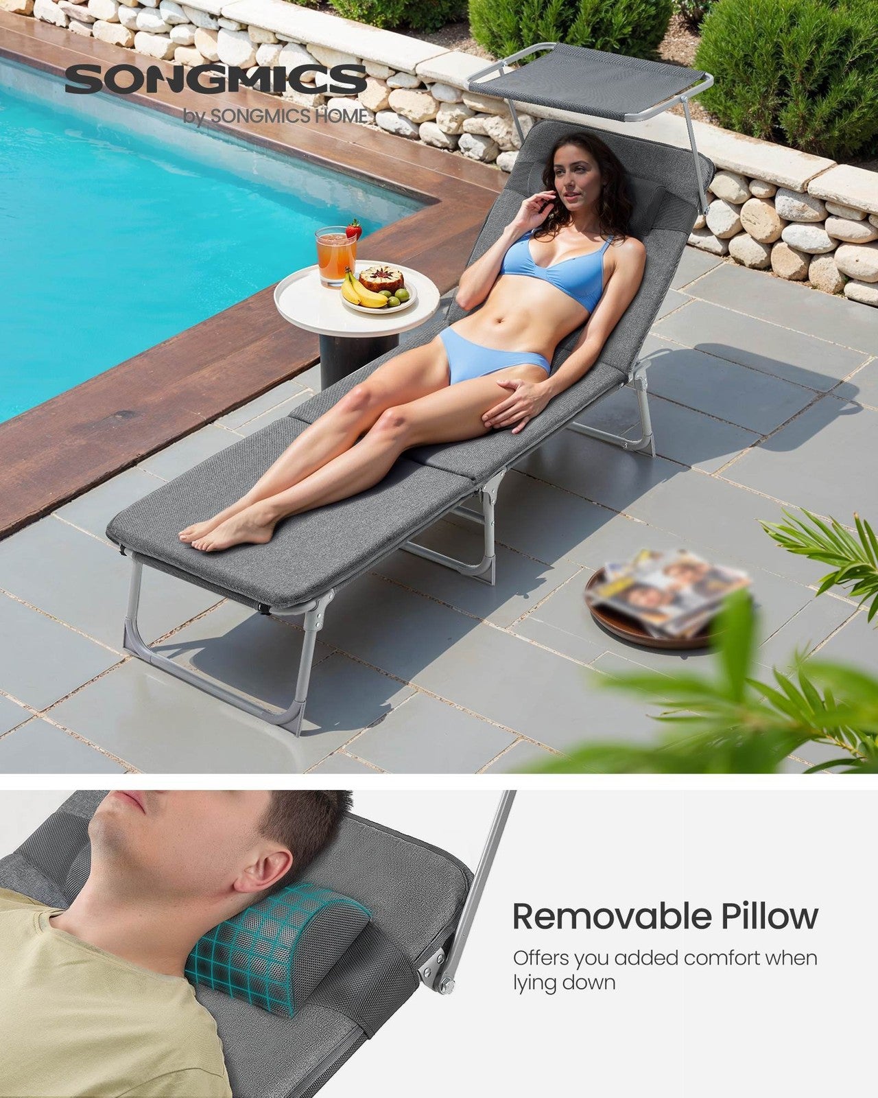 Patio Lounge Beach Chair with Mattress for Adults