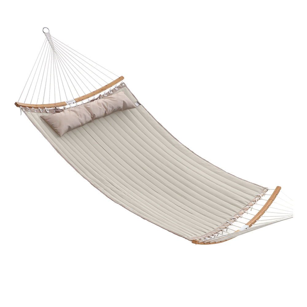 Quilted Hammock with Curved Bamboo Spreaders - Pillow - Beige - 78.7''L x 55.1''W