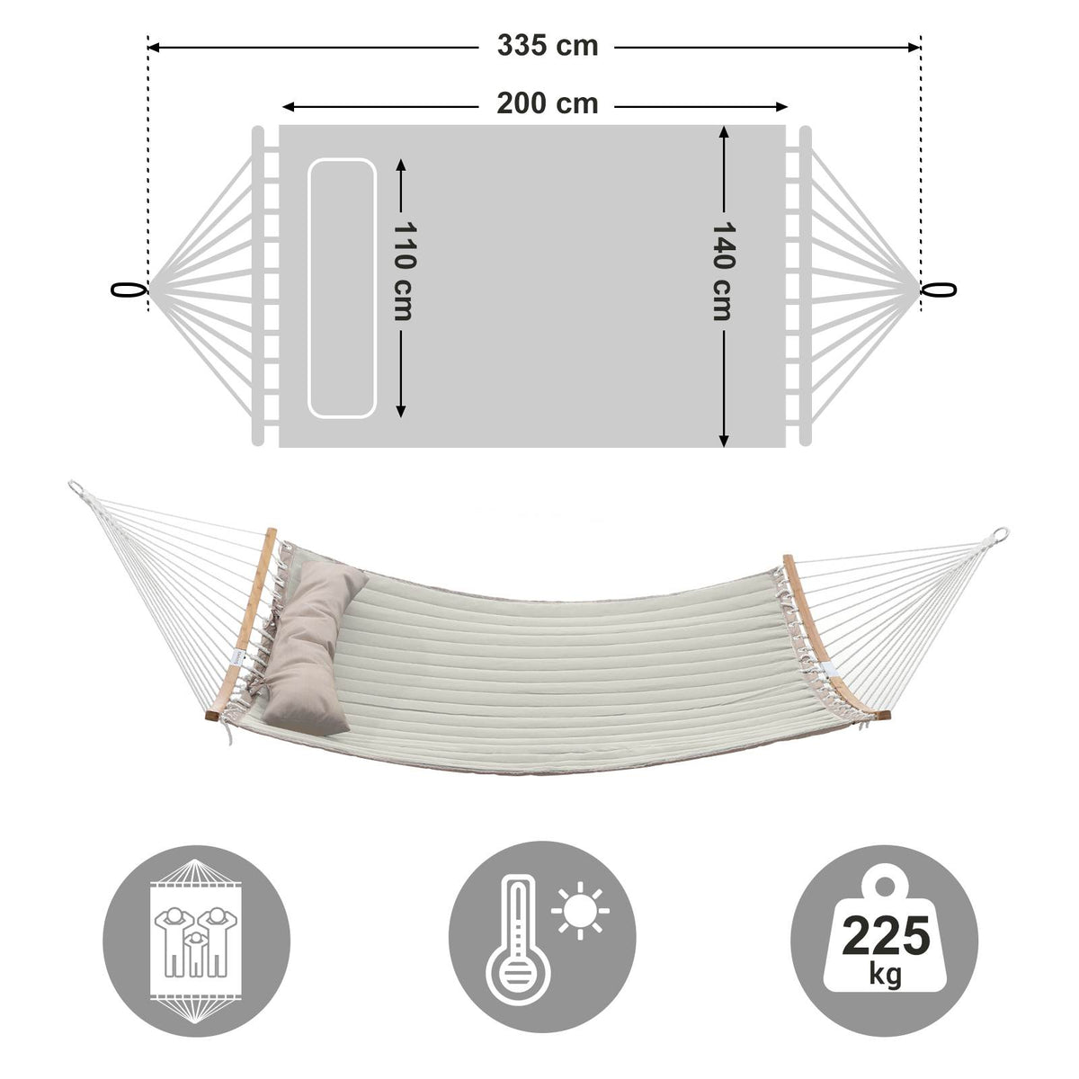 Quilted Hammock with Curved Bamboo Spreaders - Pillow