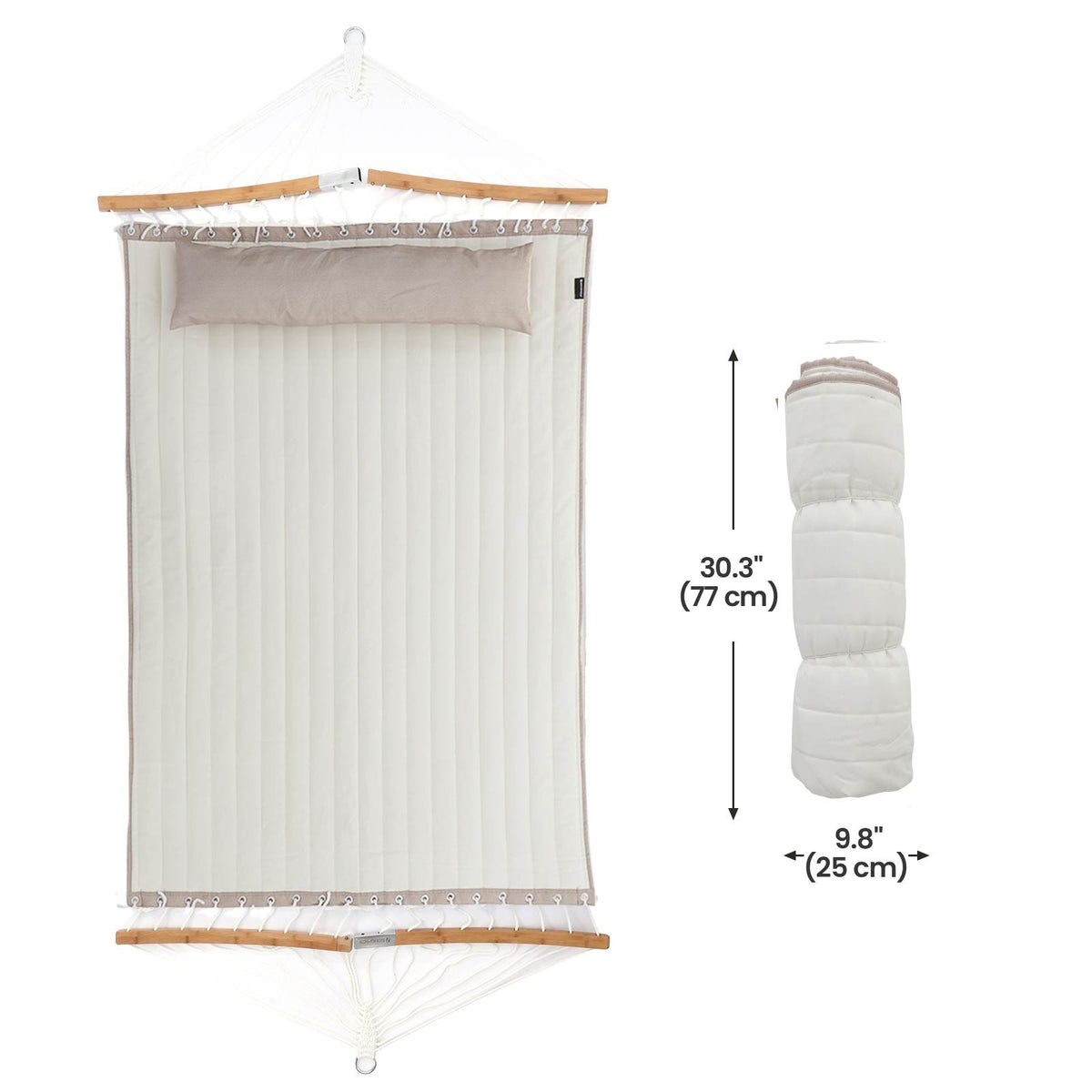 Quilted Hammock with Curved Bamboo Spreaders - Pillow