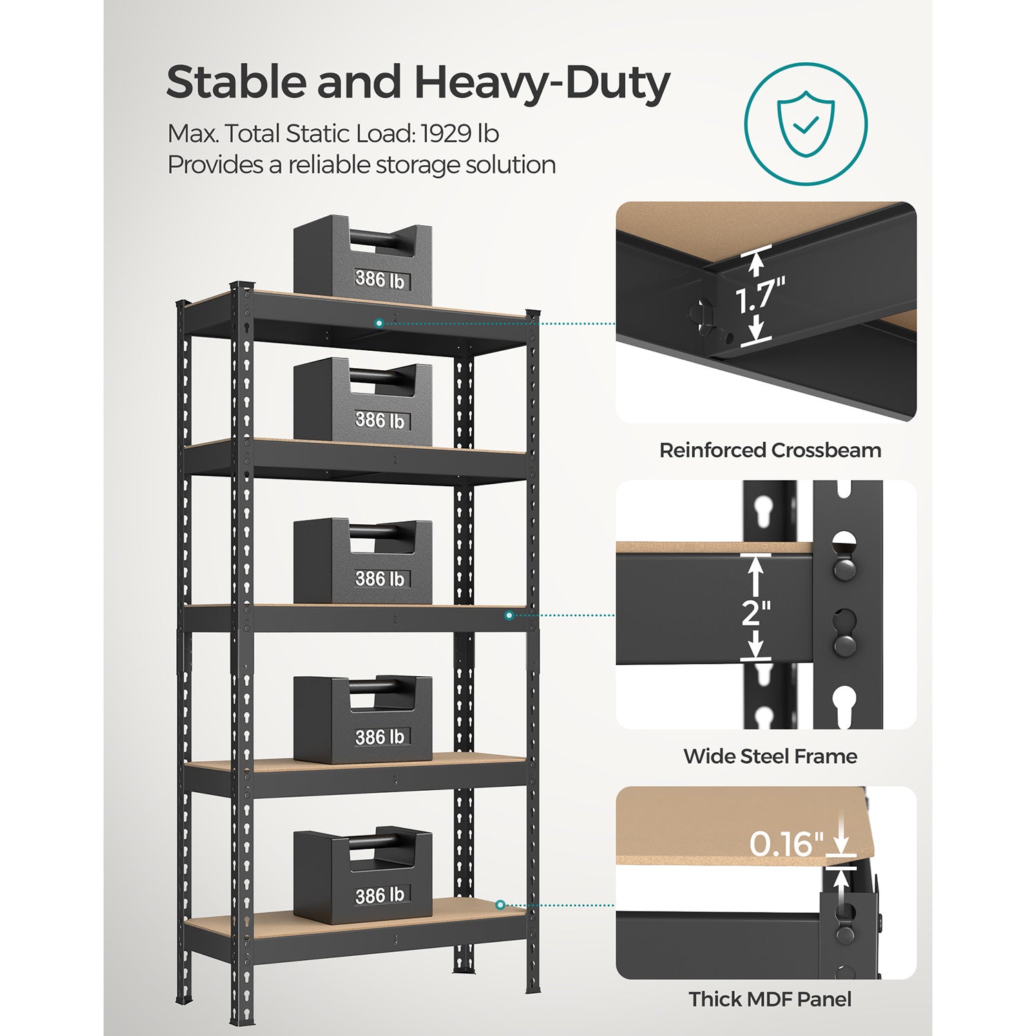 5-Tier Garage Storage Shelf - Black