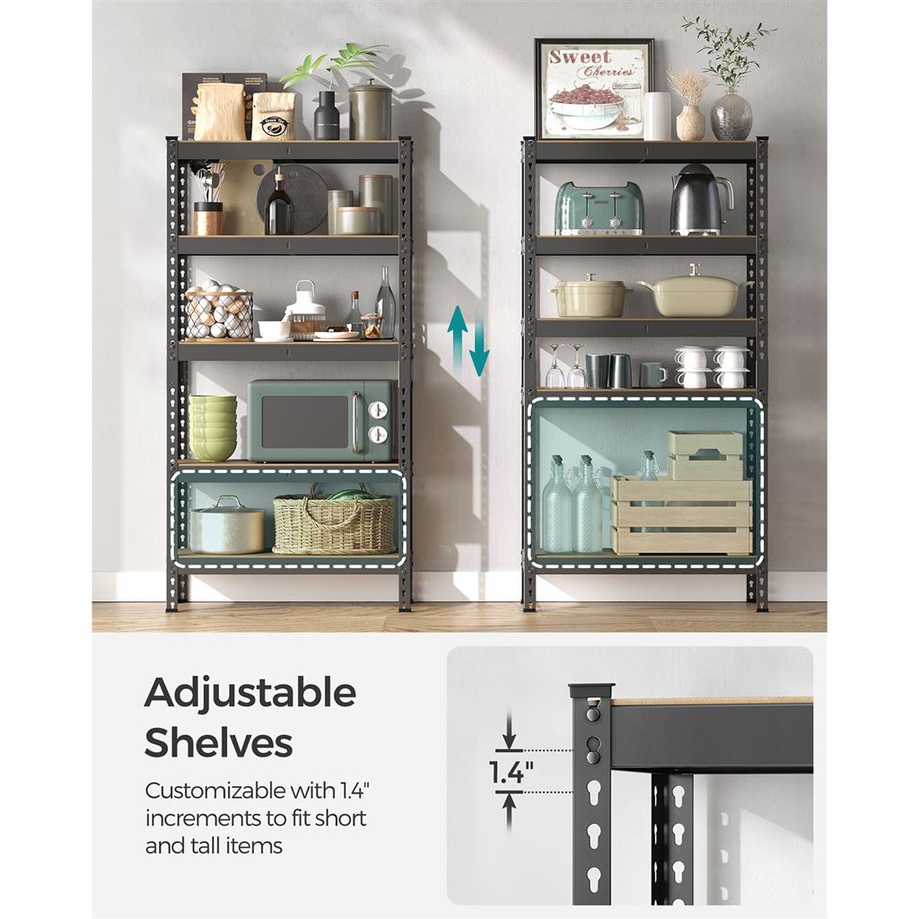5-Tier Storage Shelves Set of 2 - Black