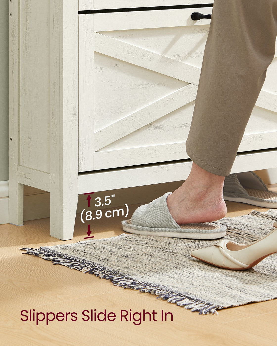 Tall Slim Shoe Cabinet - 3 Flip-Down Drawers - Fits 18 to 24 Pairs
