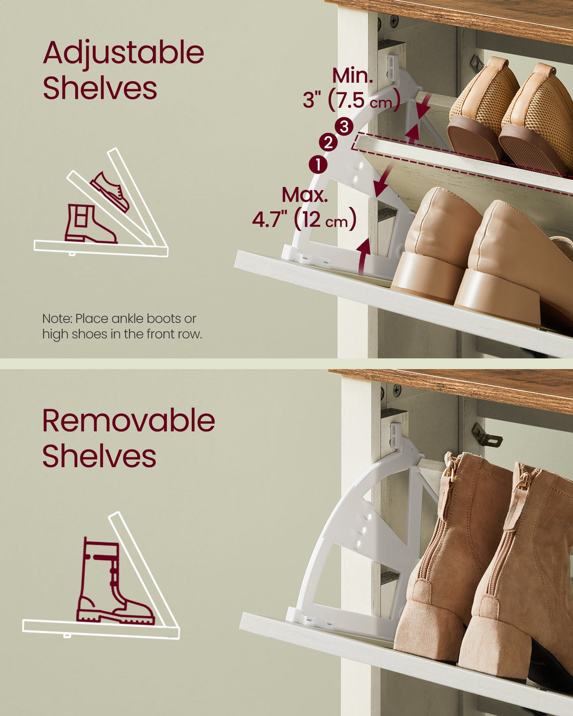 Tall Slim Shoe Cabinet - 3 Flip-Down Drawers - Fits 18 to 24 Pairs