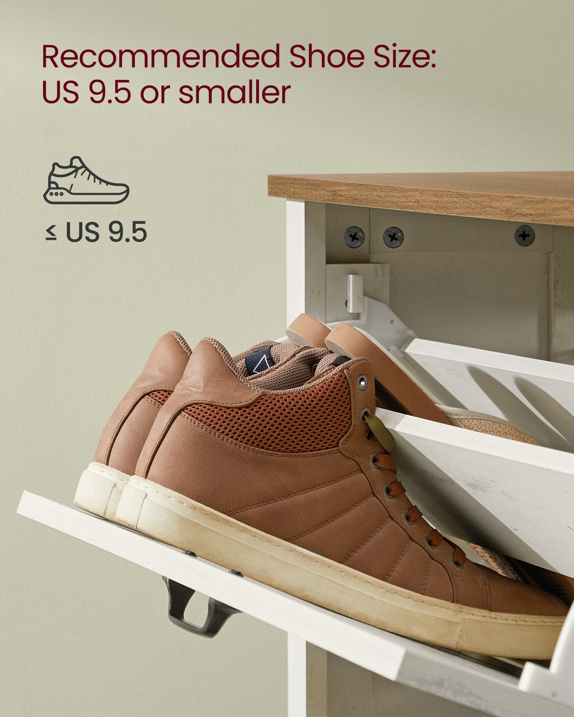 Tall Slim Shoe Cabinet - 3 Flip-Down Drawers - Fits 18 to 24 Pairs