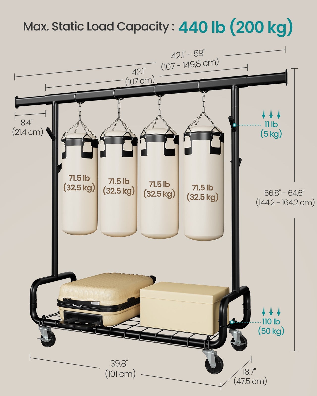 Clothes Rack - Heavy-Duty Rolling Clothing Garment Rack - Ink Black - Ink Black