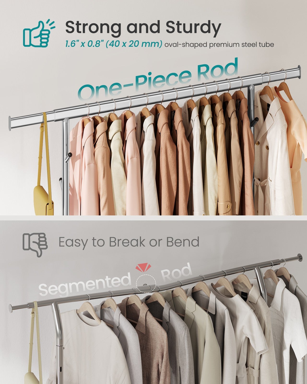 Clothes Rack - Heavy-Duty Rolling with Wheels - Silver - Silver
