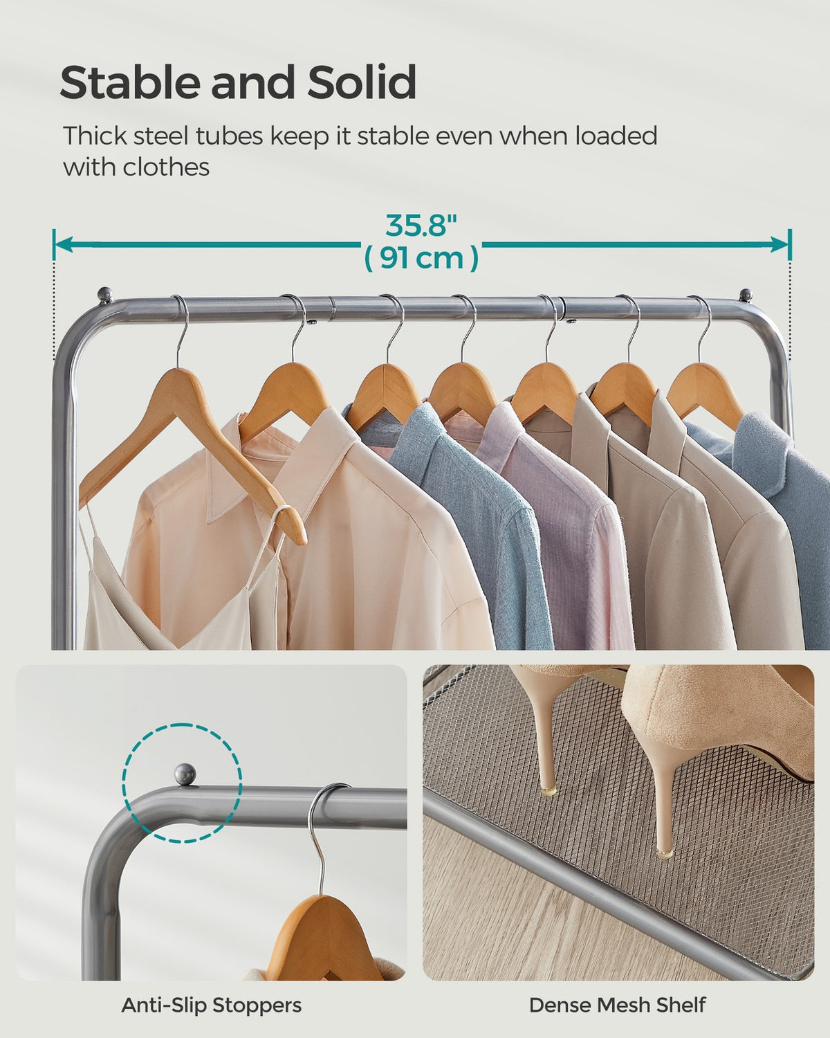 Clothes Rack - Dense Mesh Storage Shelf - Wheels with Brakes