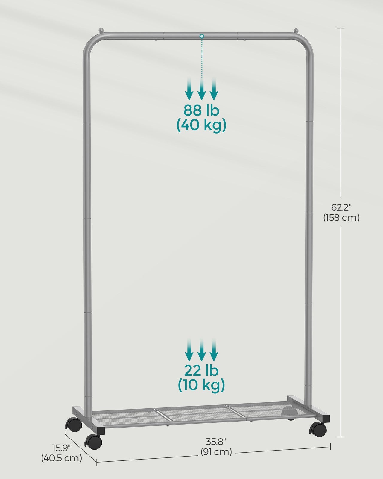 Clothes Rack - Dense Mesh Storage Shelf - Wheels with Brakes