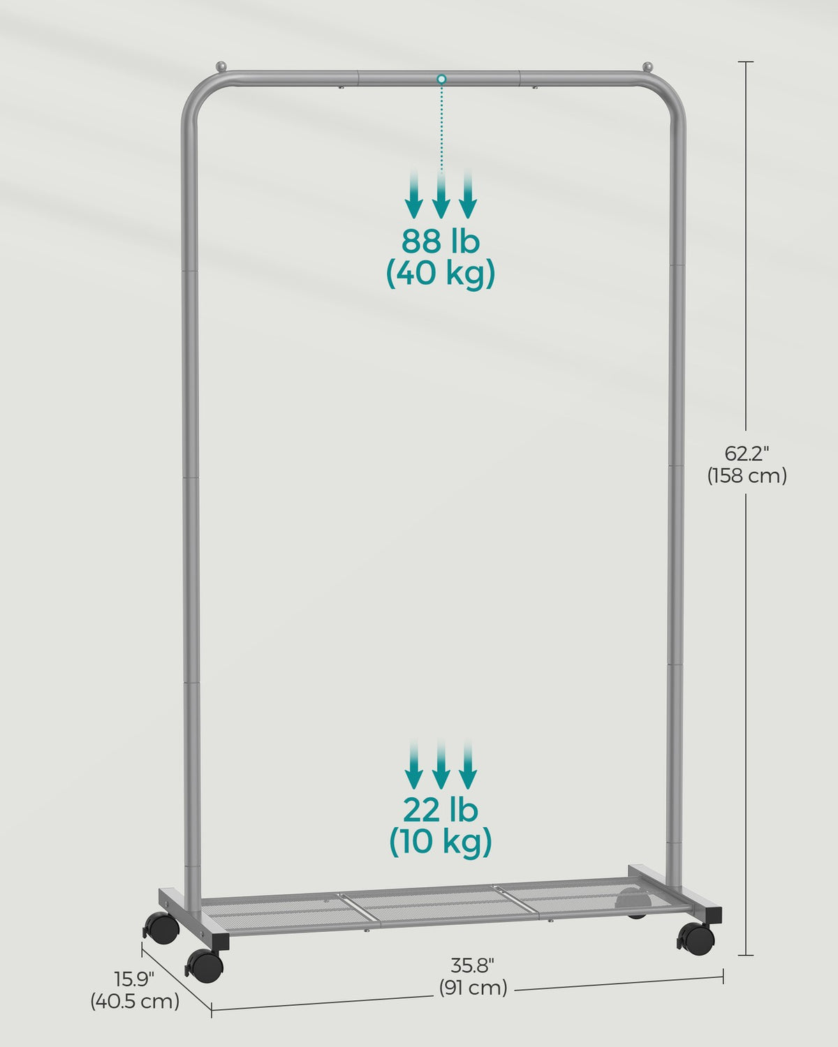 Clothes Rack - Dense Mesh Storage Shelf - Wheels with Brakes