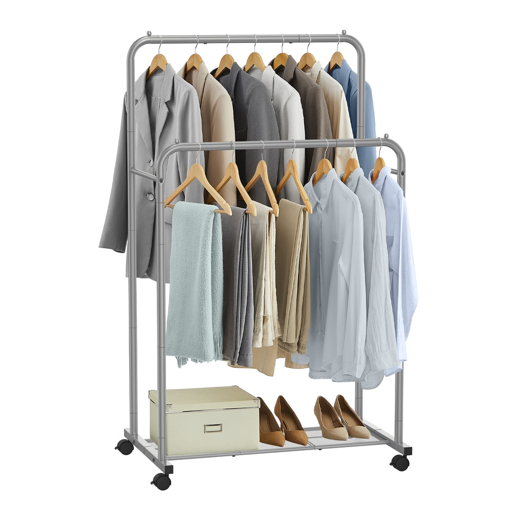 Clothes Rack with Wheels and Dense Mesh Storage Shelf - Gray - 23.6"D x 35.8"W x 61.4"H